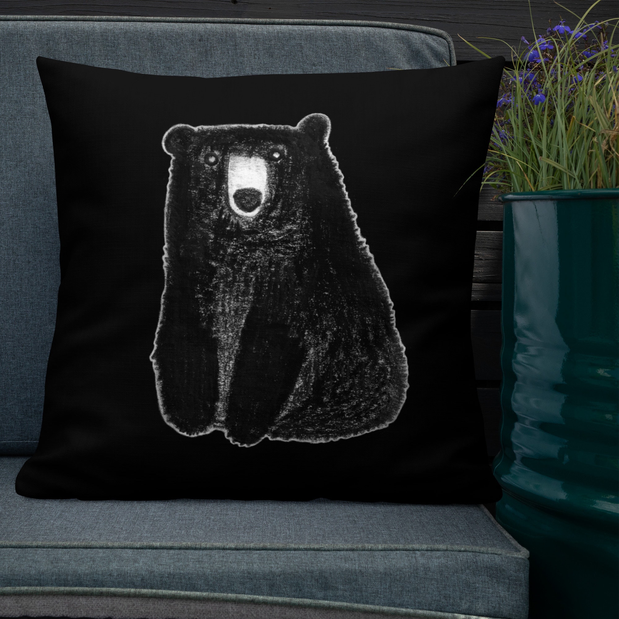 THROW PILLOW Bear Black Bear Dark Academia Folk Art Goth Punk Birthday Housewarming Gifts Weird Cute Witchy Emo Nature Grizzly Bear Etsy UK