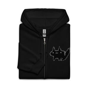 CLASSIC ZIPPER HOODIE Fluffy Black Cat Lover Gifts Cute Kitty Sweater Cats Jumper Folk Art Sweatshirt Goth Birthday Kawaii Cats Gothic