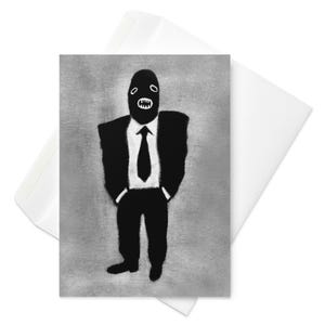 GRUSSKARTE Business Monster Anzug Außenseiter Volkskunst Illustration Sammler Kollege Geschenke Skurril Gruselig Schräg Sachen Mitarbeiter Geschenke