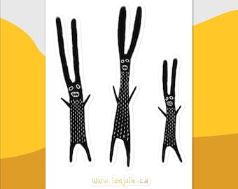 VINYL STICKER SHEET Rabbit Monster Folk Art Collectible Illustration Birthday Gifts Weird Stuff Housewarming Scrapbooking Funny Creepy Art