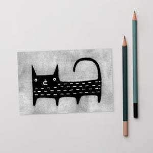 CARTÃO POSTAL ARTÍSTICO IMPRESSO 4x6 Gato Preto Kawaii Gatinho Arte Folclórica Cartão Bonito, Peculiar e Caprichoso Arte Estranha Presente de Inauguração de Casa Cartões de Aniversário Presentes para Amantes de Gatos