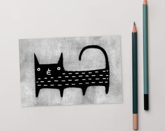 CARTÃO POSTAL ARTÍSTICO IMPRESSO 4x6 Gato Preto Kawaii Gatinho Arte Folclórica Cartão Bonito, Peculiar e Caprichoso Arte Estranha Presente de Inauguração de Casa Cartões de Aniversário Presentes para Amantes de Gatos