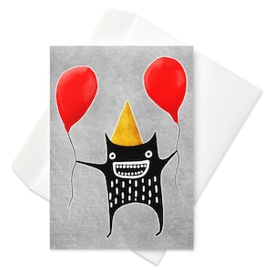 Grußkarte Monster Geburtstag Luftballons Einladungen Geburtstagskarte Skurril wunderlich Volkskunst Feier Einweihungsgeschenk Frühlingsgeschenke