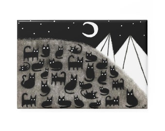 METAL FRIDGE MAGNET Black Cat Moon Housewarming Gifts Birthday Cool Kitchen Stuff Emo Gothic Folk Art Witchy Creepy Weird Goth Spring Gifts