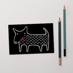 POSTAL CON IMPRESIÓN ARTÍSTICA DE 4 x 6 Arte popular de perro negro Animales lindos y extraños Arte de pared Inauguración de la casa Regalo de cumpleaños para amantes de los perros Cachorro de labrador negro peculiar
