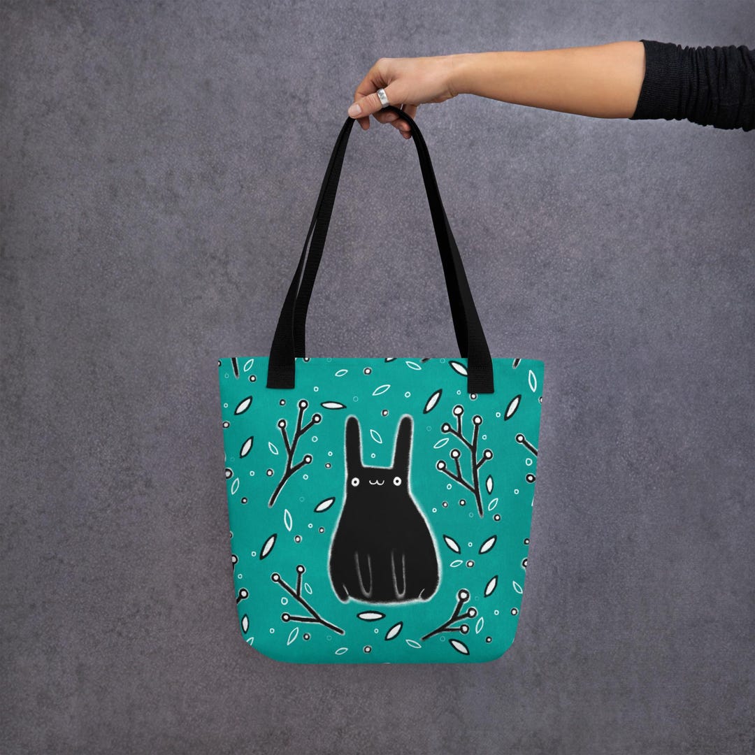 Pixie Rabbit Bag TOTE BAG Rabbit Garden Plants Folk Art Bunny Birthday Gift Funny Creepy ...