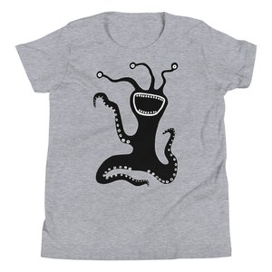 KIDS SIZE Youth Short Sleeve T-Shirt Monster Art Weird Monsters Funny Birthday Gift Shirts Childrens Gifts Space Alien Quirky Whimsical Art