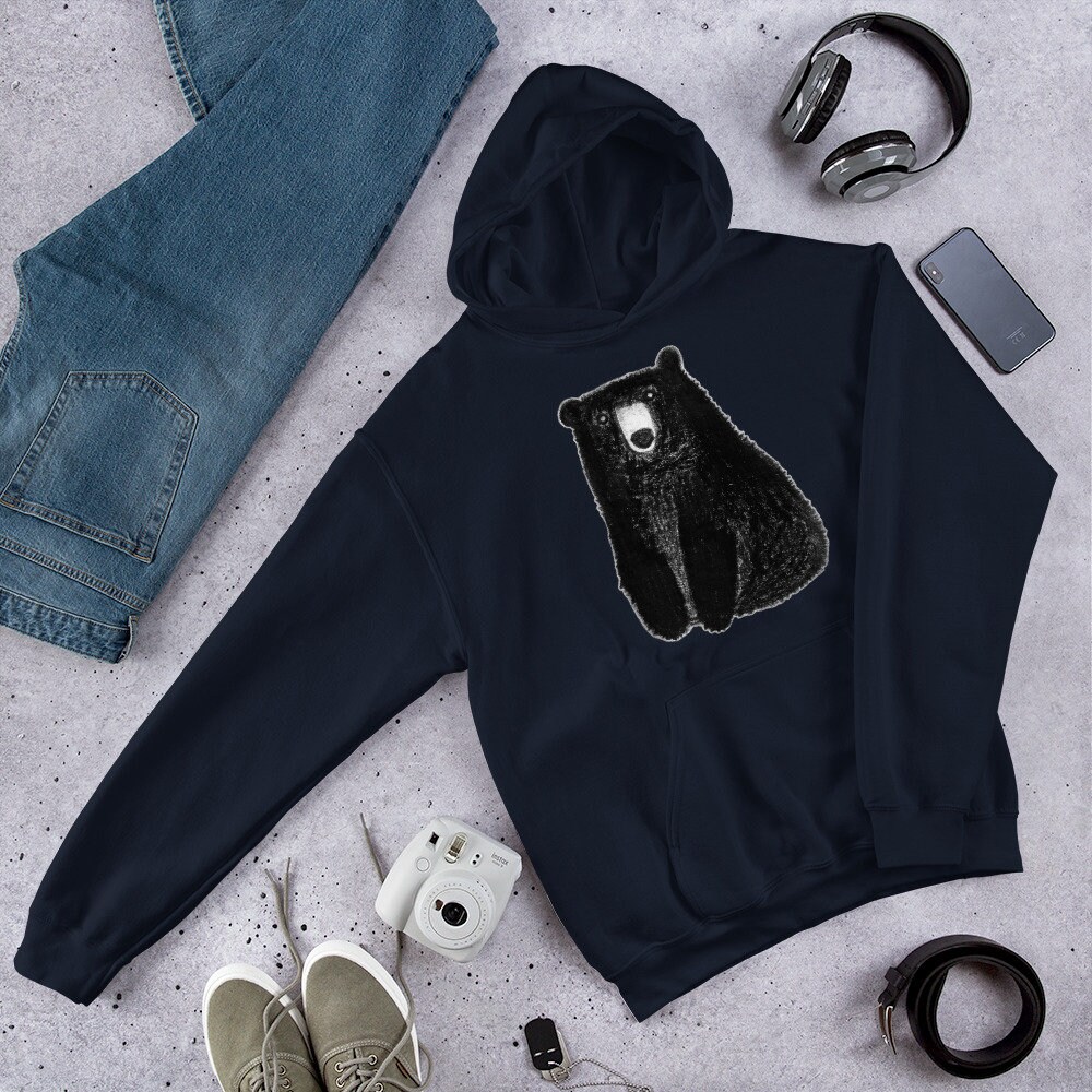 CLASSIC HOODIE Black Bear Folk Art Quirky Sweatshirt Housewarming