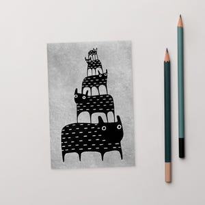 100x150 KUNSTDRUCK POSTKARTE Capybara Stack Weirdcore Meerschweinchen Lustige Volkskunst Geburtstagsgeschenke schrullig skurril niedlich Tiere Wandkunst