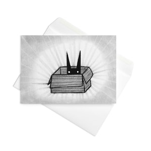 CARTÃO DE FELICITAÇÕES Gato Preto em Caixa Kawaii Kitty Convites Excêntricos e Caprichosos Inauguração de Casa Gótica Estranha Cartões de Aniversário Engraçados para Amantes de Gatos Presente
