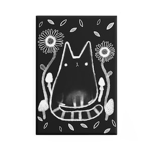 IMÁN DE METAL PARA NEVERA Gato negro Flores Hongos Plantas Gótico Oscuro Academia Brujería Regalo de cumpleaños Weirdcore Gótico Inauguración de la casa Arte popular