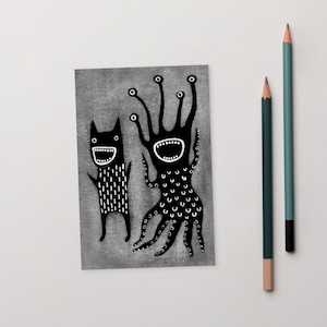 10x15cm KUNSTDRUCK POSTKARTEN Monster Kawaii Volkskunst Schräge Brieffreundschaft Geschenk skurril Einweihungsparty Einzugskarte Gruselige Goth Geburtstagsgeschenke Gothic