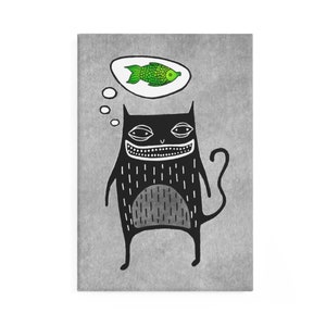 IMÁN DE METAL PARA NEVERA Gato pensando en peces Goblincore Gótico Oscuro Academia Brujería Regalo de cumpleaños Weirdcore Gótico Regalo de inauguración de la casa Arte popular