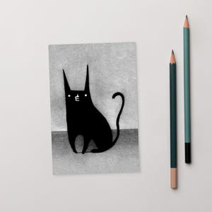 TARJETA POSTAL CON IMPRESIÓN ARTÍSTICA DE 4x6 Gato Negro Gatito Kawaii Arte Popular Lindo Tarjeta Extraña y Caprichosa Arte Extraño Regalo de Inauguración Tarjetas de Cumpleaños Regalos para Amantes de los Gatos