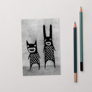 4 x 6 ART PRINT CARTE POSTALE Monstre Kawaii Folk Art Goth mignon cadeau d'anniversaire lunatique mignon étrange original extraterrestre pendaison de crémaillère drôle gothique cartes