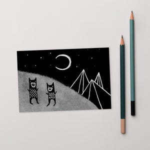 POSTAL CON LÁMINA ARTÍSTICA DE 4x6 Paisaje nocturno de monstruo Luna Arte popular Caprichoso Gótico Tarjetas de cumpleaños Fantasía Extraño Peculiar Regalos de inauguración de la casa Gótico