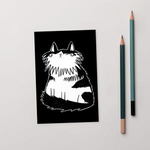 4 x 6 ART PRINT CARTE POSTALE Tuxedo moelleux chat Kawaii chats art folklorique cadeau d'anniversaire lunatique mignon étrange original pendaison de crémaillère art mural kitty mignon