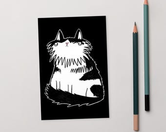 4x6 ART PRINT POSTCARD Fofo Tuxedo Cat Kawaii Cats Folk Art Presente de aniversário Caprichoso Bonito Estranho Peculiar Arte de inauguração de casa Gatinho fofo Arte de parede