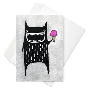CARTE DE VOEUX Carte d'anniversaire monstre crème glacée faire-part Cartes de remerciement Art populaire Je pense à vous Cadeaux de pendaison de crémaillère originaux Insolites fantaisistes