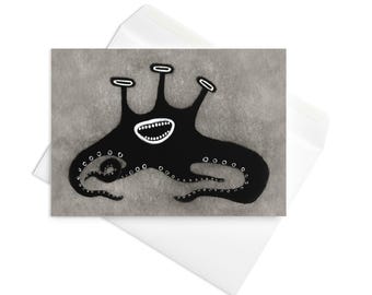 GREETING CARD Tentacle Monster Folk Art Print Quirky Whimsical Cute Creepy Birthday Gifts Weird Stuff Alien Housewarming Gothic Alien