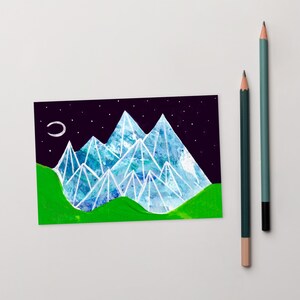 4x6 IMPRESSÃO DE ARTE CARTÃO POSTAL Paisagem Noturna Lua Crescente Montanhas Abstrato Caprichoso Arte Popular Presentes de Inauguração de Casa Ilustração Presente de Aniversário