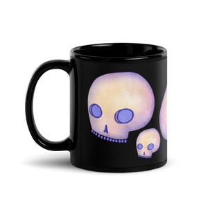 11oz BLACK COFFEE MUG Pastel Skull Goblincore Folk Art Weird Birthday Gifts Spooky Gothic Creepy Cute Kawaii Ghost Goth Punk Emo Witchy