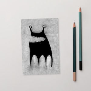 4 x 6 ART PRINT CARTE POSTALE Monstre Kawaii Folk Art Goth mignon cadeau d'anniversaire lunatique mignon étrange original extraterrestre pendaison de crémaillère drôle gothique cartes