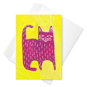 WENSKAART Roze kat volkskunst Housewarming Art Print kattenliefhebber verjaardagskaarten eigenzinnige geschenken uitnodiging penvriend grillige Wall Art Home Decor