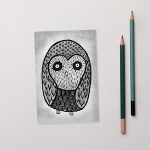 4 x 6 ART PRINT CARTE POSTALE Art folklorique hibou cadeau d'anniversaire animaux mignons fantaisistes cadeaux de pendaison de crémaillère originaux Art brut, gothique drôle, impressions d'art murales