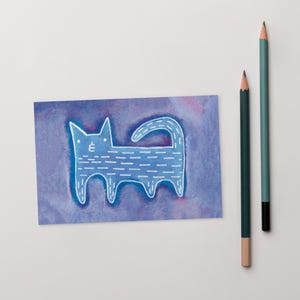 POSTAL CON IMPRESIÓN ARTÍSTICA DE 4x6 Gato Azul Gatos Kawaii Arte Popular Impresión Artística de Gatito para Inauguración de la Casa Regalos Únicos Peculiar Caprichoso Amante de los Gatos Decoración del Hogar Caprichoso