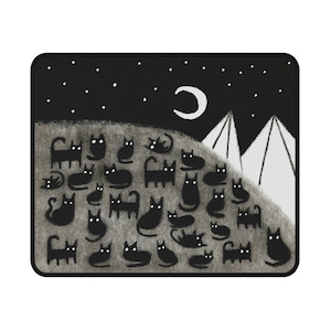 PREMIUM MAUSPAD Rutschfeste Schwarze Katze Mond Katzen Volkskunst Büro Witchy Dekor Housewarming Goth Geburtstagsgeschenk Niedliches Seltsames Witchy Kitty