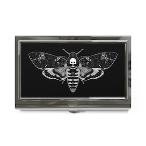 PORTE-CARTE DE VISITE Moth Dark Academia Anniversaire Cadeaux de pendaison de crémaillère Étrange spécimen d’insecte Forêt Tête de mort Hawkmoth Crâne gothique effrayant