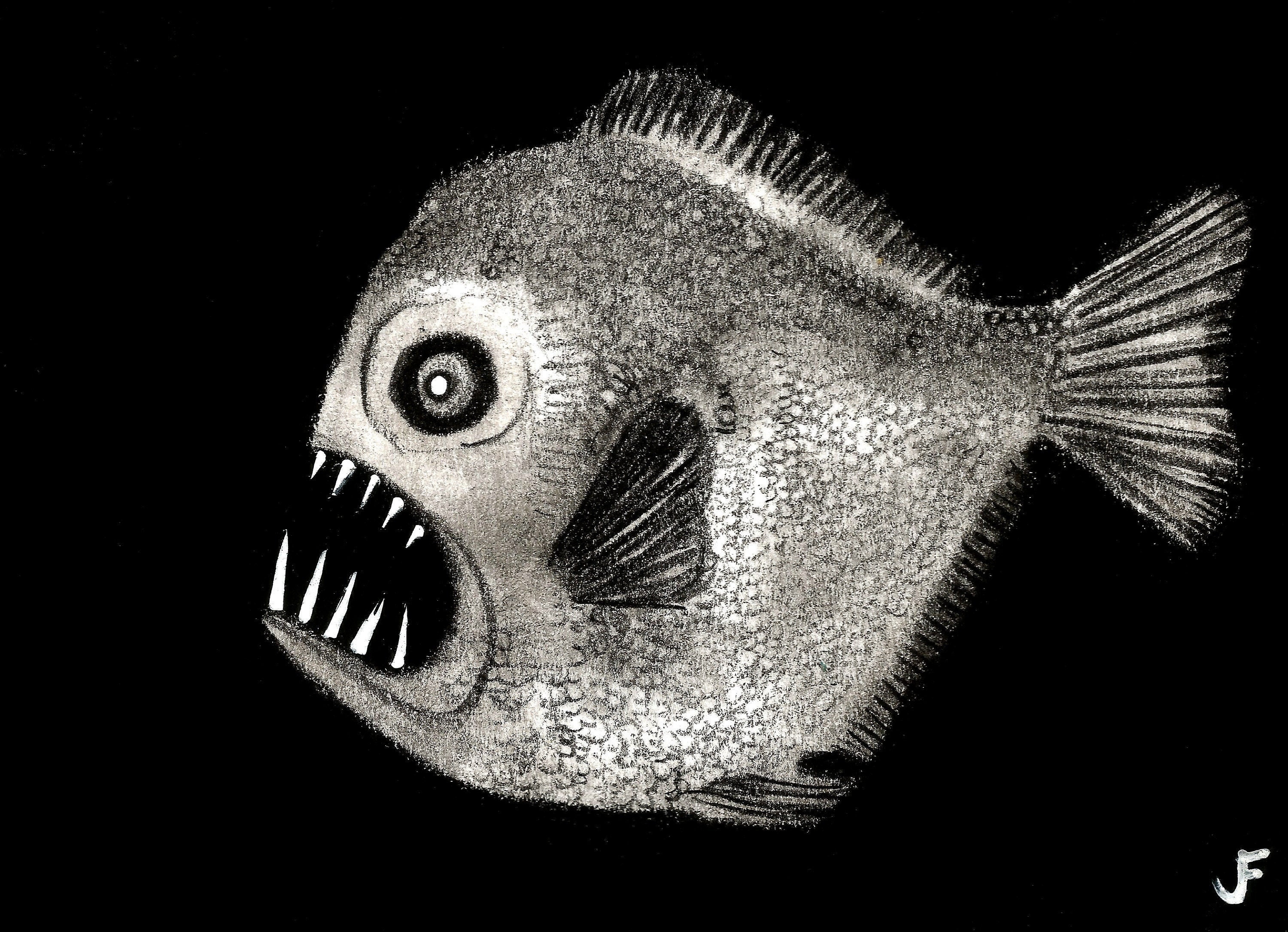 ACEO ART PRINT Deep Sea Fish Monster Outsider Folk