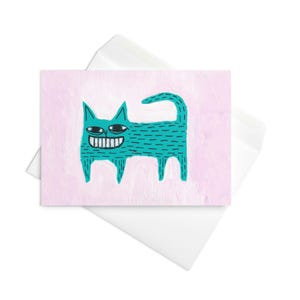CARTE DE VOEUX Chat bleu Chats kawaii Art folklorique Cadeau pour amoureux des chats Cadeaux de pendaison de crémaillère Impression d'art chaton mignon Cartes d'anniversaire uniques Insolites fantaisistes