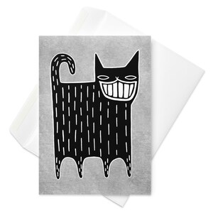 CARTE DE VOEUX Chat noir Happy Kitty Kawaii excentriques lunatiques Invitations Bizarre mignon Goth pendaison de crémaillère gothique drôle carte d'anniversaire cadeaux de printemps