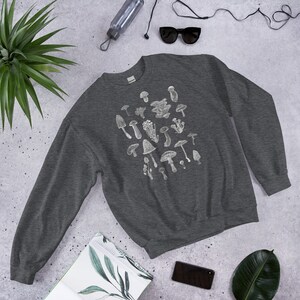 CLASSIC SWEATSHIRT Mushroom Sweater Cottagecore Dark Academia Art Mushroomcore Birthday Gift Weird Botanical Forest Plants Witchcore Dark Heather
