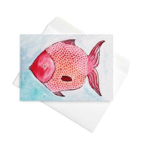 CARTE DE VUX Poisson rouge Hareng poisson rouge Carte d'art folklorique Illustration de pêche lunatique Bizarre mignon cadeau de pendaison de crémaillère Carte d'anniversaire Cartes originales