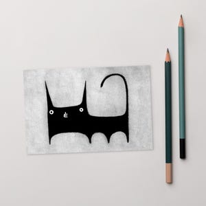 4 x 6 ART PRINT CARTE POSTALE Chat noir Kawaii chats Art folklorique Carte originale et lunatique mignonne Art étrange Cadeau de pendaison de crémaillère Cartes d'anniversaire Cadeaux pour amoureux des chats