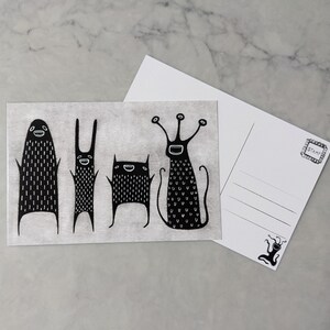 4x6 KUNSTDRUCK POSTKARTE Monster Volkskunst Monster Goth Wand Kunst Lustig Geburtstag Geschenk Skurril niedlich Schräg Kaiju Housewarming Gothic
