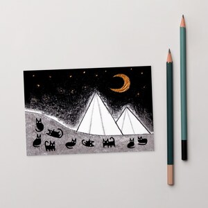 4 x 6 ART PRINT CARTE POSTALE Chat noir lune Kawaii Kitty cadeaux pendaison de crémaillère originale amoureux des chats gothique fantaisiste animaux cadeau d'anniversaire pour correspondant
