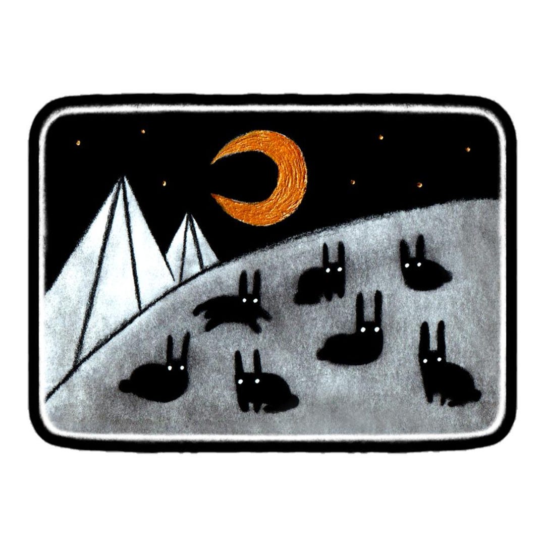VINYL STICKER Black Rabbit Moon Folk Art Cell Phone Laptop Stickers Car ...