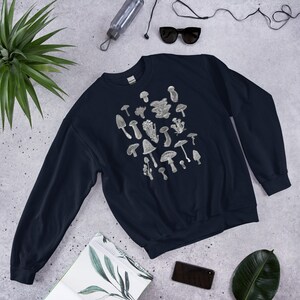 CLASSIC SWEATSHIRT Mushroom Sweater Cottagecore Dark Academia Art Mushroomcore Birthday Gift Weird Botanical Forest Plants Witchcore Navy