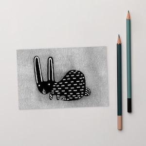 4 x 6 ART PRINT CARTE POSTALE Lapin noir art folklorique cadeau d'anniversaire lunatique mignon étrange décalé pendaison de crémaillère Art brut Lapin gothique drôle art mural