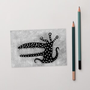 4x6 CARTÃO POSTAL IMPRESSO DE ARTE Monstro Kawaii Arte Folclórica Fofo Gótico Presente de Aniversário Caprichoso Fofo Estranho Peculiar Alienígena Inauguração de Casa Engraçado Cartões Góticos