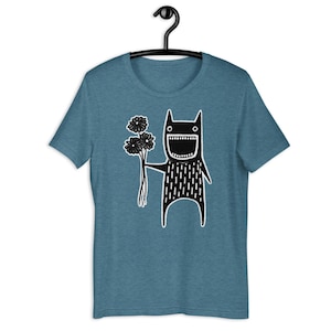 STRAIGHT CUT T-SHIRT Flower Monster Shirt Folk Art Plant Birthday Housewarming Gifts Goth Creepy Cute Funny Garden Houseplants Daisy Bouquet Heather Deep Teal