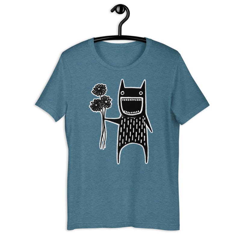 STRAIGHT CUT T-SHIRT Flower Monster Shirt Folk Art Plant Birthday Housewarming Gifts Goth Creepy Cute Funny Garden Houseplants Daisy Bouquet Heather Deep Teal