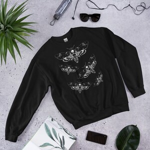 CLASSIC SWEATSHIRT Moth Sweater Folk Art Insect Birthday Housewarming Gifts Weird Botanical Forest Bugs Hawkmoth Creepy Horror Goth Punk Emo Black