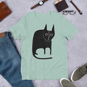 STRAIGHT CUT T-SHIRT Black Cat Shirt Folk Art Print Birthday Housewarming Gifts Funny Cute Kitty Shirts Whimsical Gift Gothic Cats Weird Art
