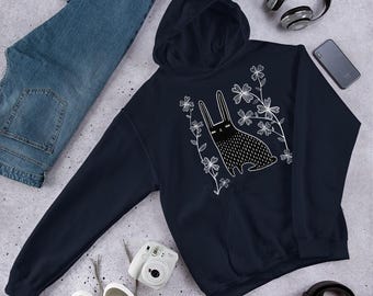 CLASSIC HOODIE Black Rabbit Sweater Dogwood Floral Jumper Dark