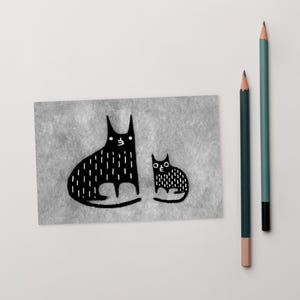CARTOLINA STAMPATA ARTISTICA 4x6 Gatto Nero Kawaii Gattino Arte Popolare Carino Bizzarro Carta Stravagante Arte Strana Regalo di inaugurazione della casa Biglietti di Compleanno Regali per gli Amanti dei Gatti